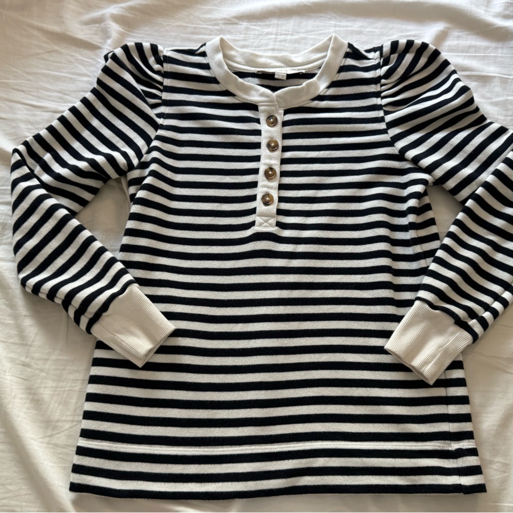 LOFT Black and White Striped Long Sleeve Top